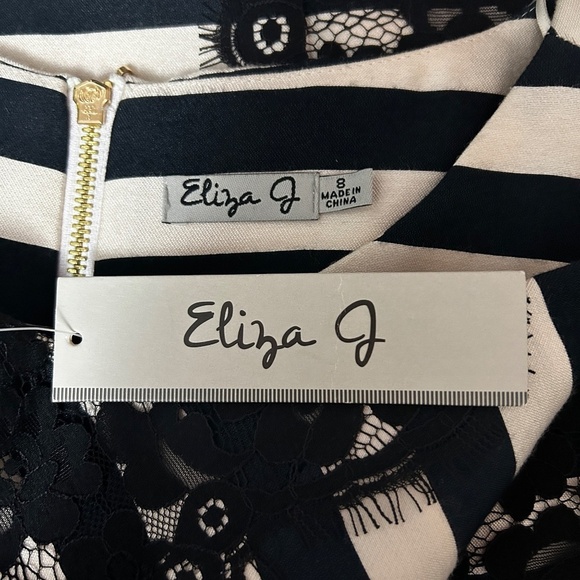 Eliza J Dress Rayon Blend Sheath Lace Lacy Stripes Scuba Sleeveless - Picture 11 of 15